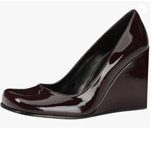 Women Chic Round Toe Wedge High Heel Pumps Slip On Graceful Ladies Brown Shoes